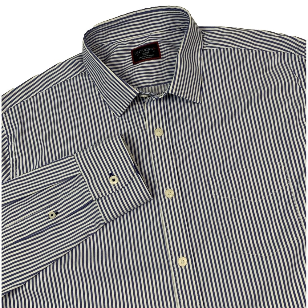 UNTUCKit Terzolo Slim Fit Shirt Mens Large L Blue White Striped Tech 31366